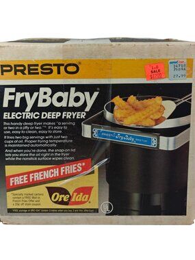 NEW Vintage Presto FryBaby Electric Deep Fryer 80s Nonstick Black & Silver W/Box